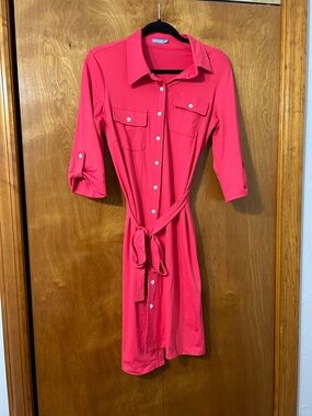 J. McLaughlin Coral-Pink Button-Front Midi Shirt Dress